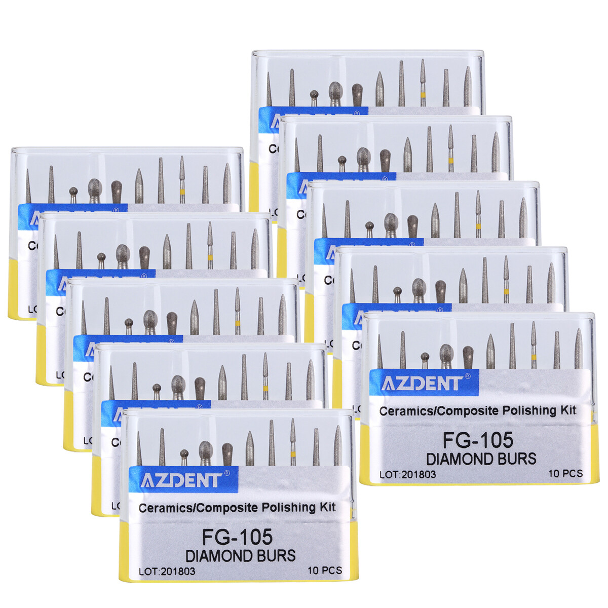 10 X Dental Diamond Burs Drills Turbine Creamics/Composite Polishing FG-105