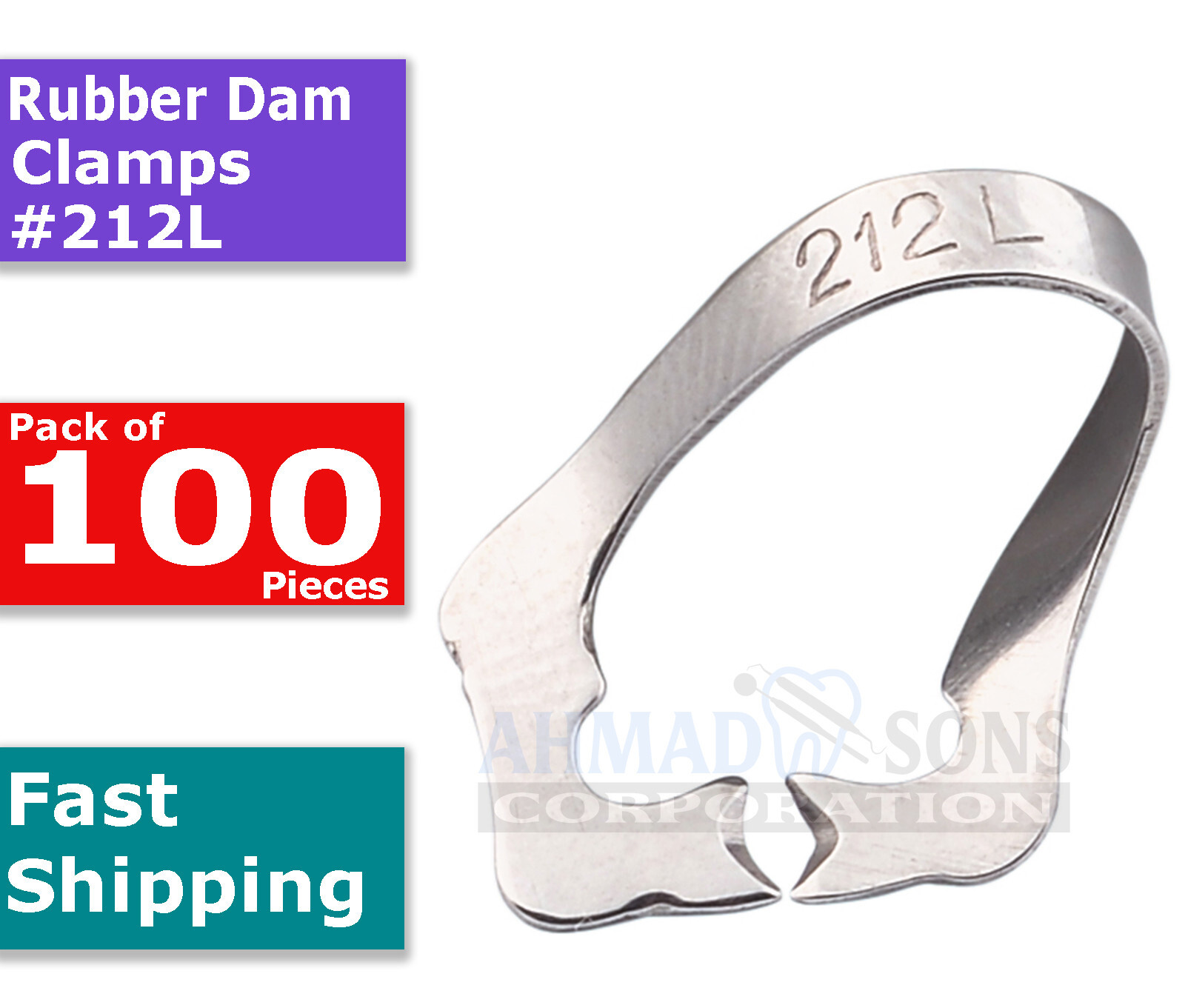 100 Pcs Dental Rubber Dam Clamps #212L Endodontics Left Anterior Tooth Isolated