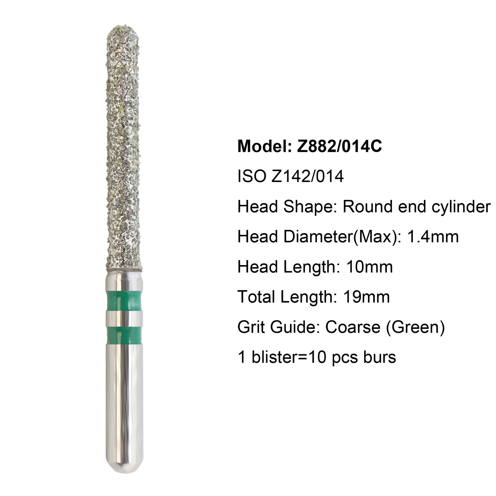 Zirconia Cutting Diamond Burs FG Round End Cylinder Medium Coarse Grit Z881 Bur
