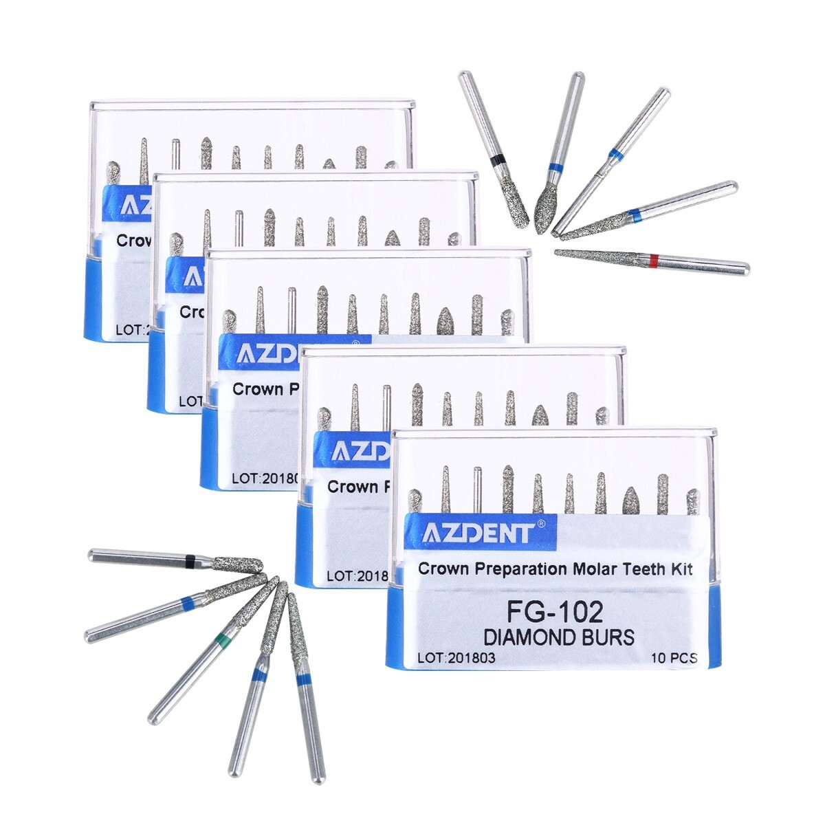 5 Kits Dental Diamond Burs For Crown and Bridge Preparation Molar Teeth FG-102