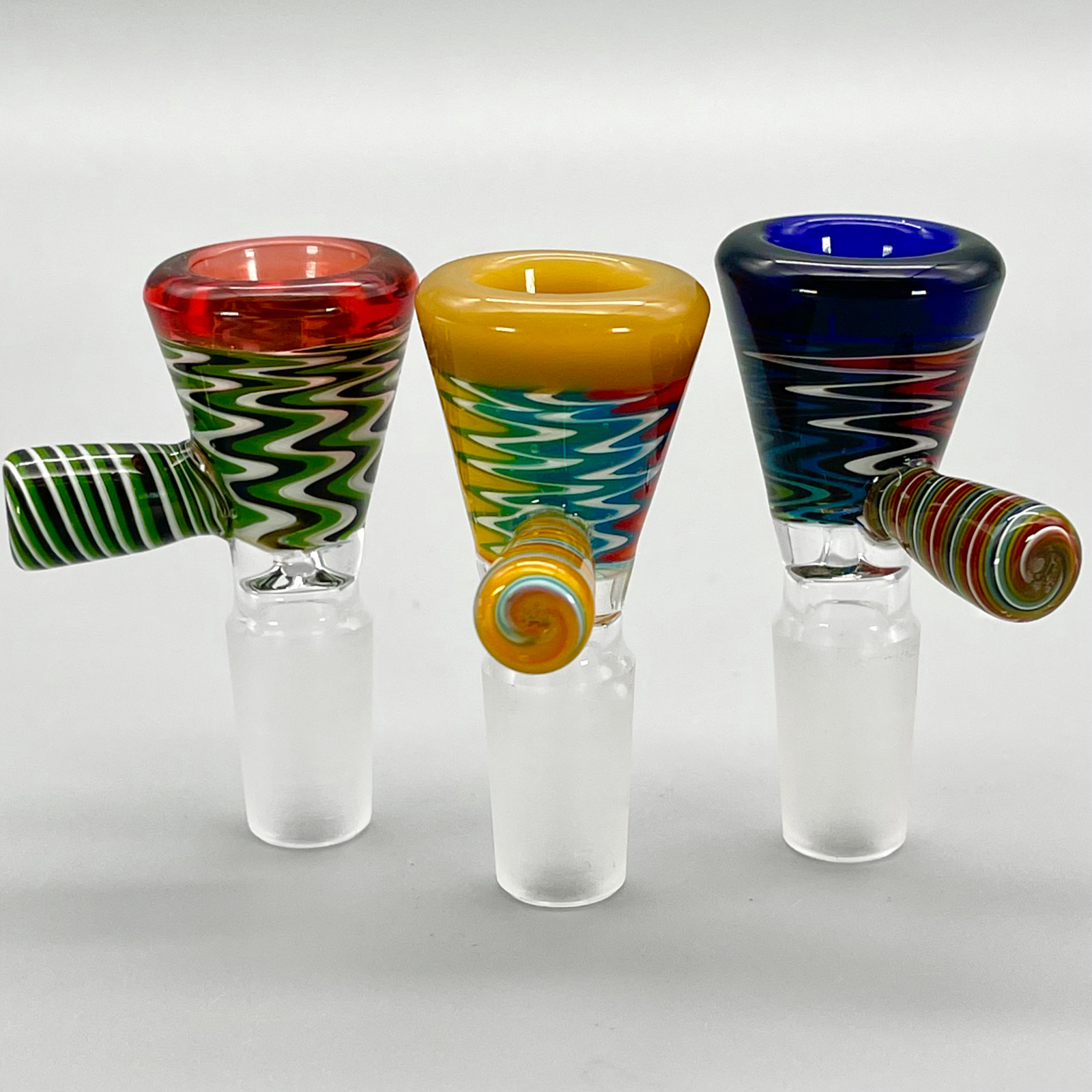 Color Reversal Wig Wag Worked Spiral Handle Hand Blown Glass Bowl Gog 14mm 18mm