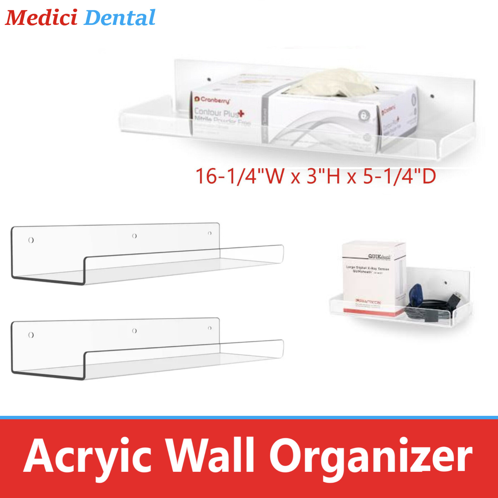 Dental Clear Acryic Wall Organizer Shelf Medium, Large Display, Office – 16 inch