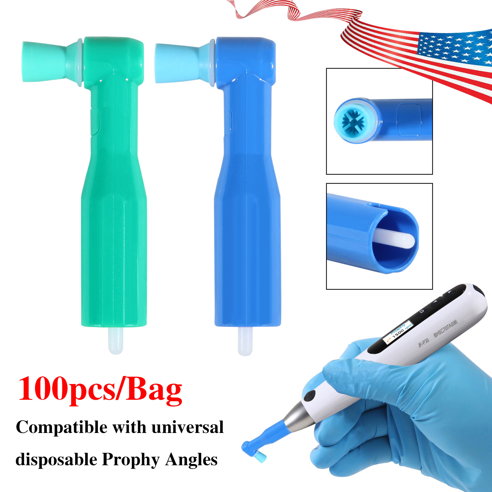 100-500 Dental Disposable Prophy Angles Firm / Soft Cups Contra Angle 105° 90°