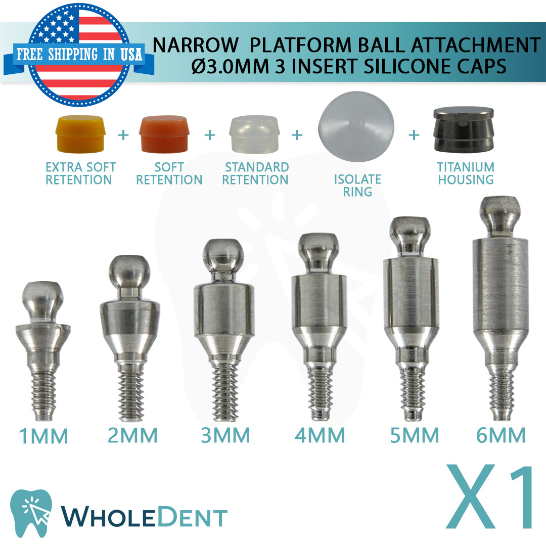 X1 Narrow Ball Overdenture Attachment Abutment 3 Insert Silicone Caps Set