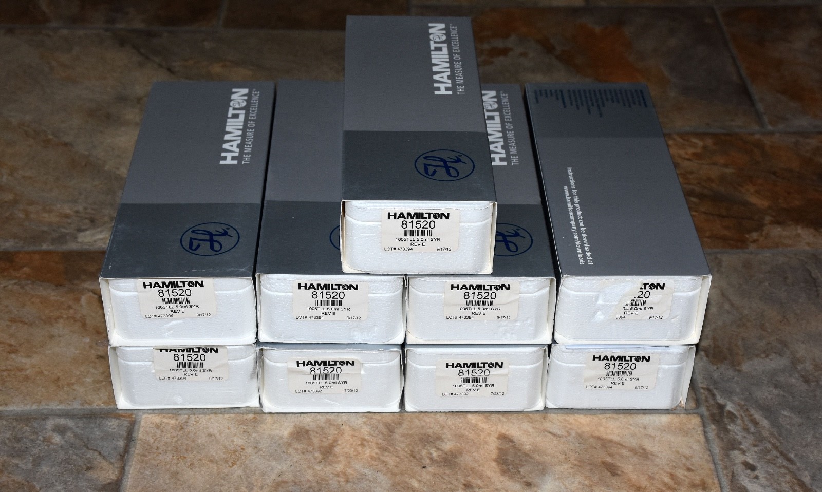 Lot of 9 Hamilton 81520 1005TLL 5mL Gastight Luer Lock Syringes No Needle