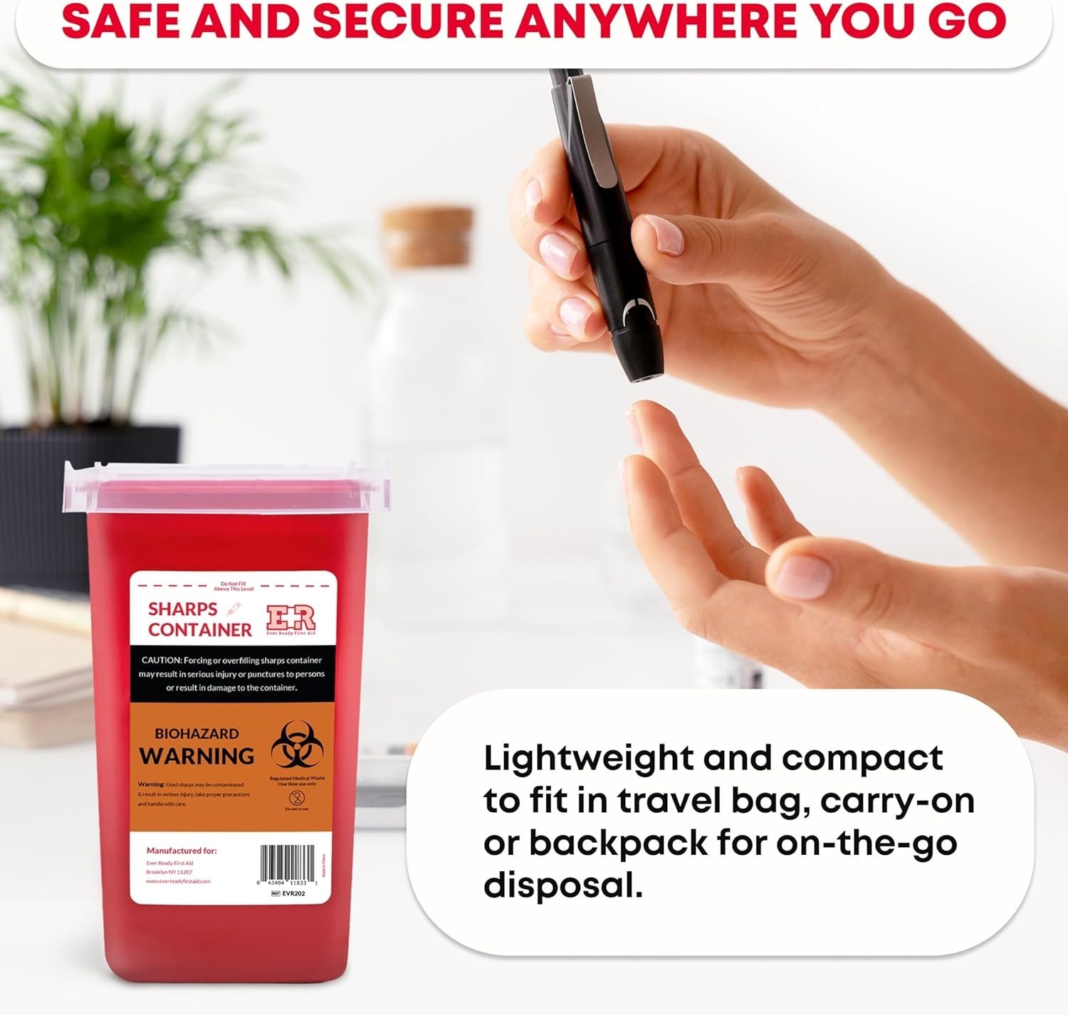 Durable 1 Quart Sharps Container – Lightweight, Locking Lid & Puncture Proof