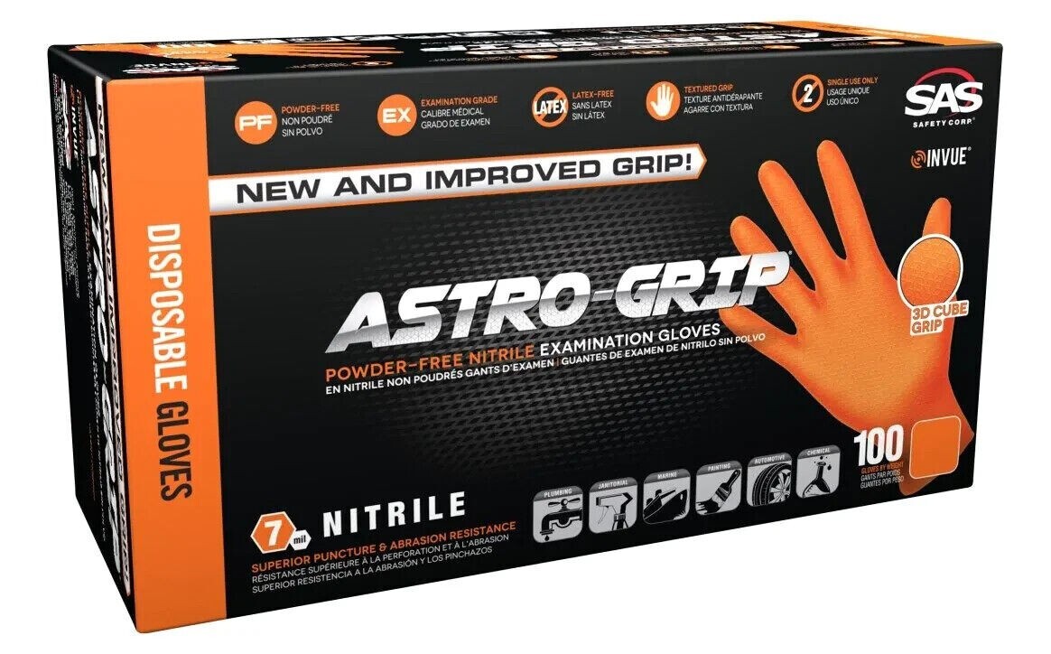 SAS 66474 X-LARGE Astro Grip 7 MIL Powder Free Nitrile Disposable Gloves CASE