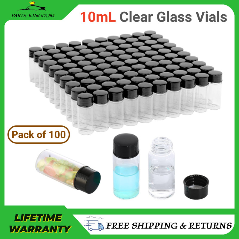 100pcs 10ml Clear Glass Vials, Sample Vials with Screw Caps Small Liquid Bottles