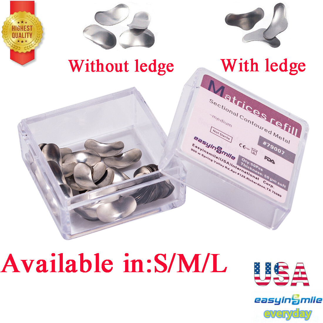 Dental Sectional Contoured Matrices Metal Matrix Bands 50μm Refill S/M/L 50Pcs