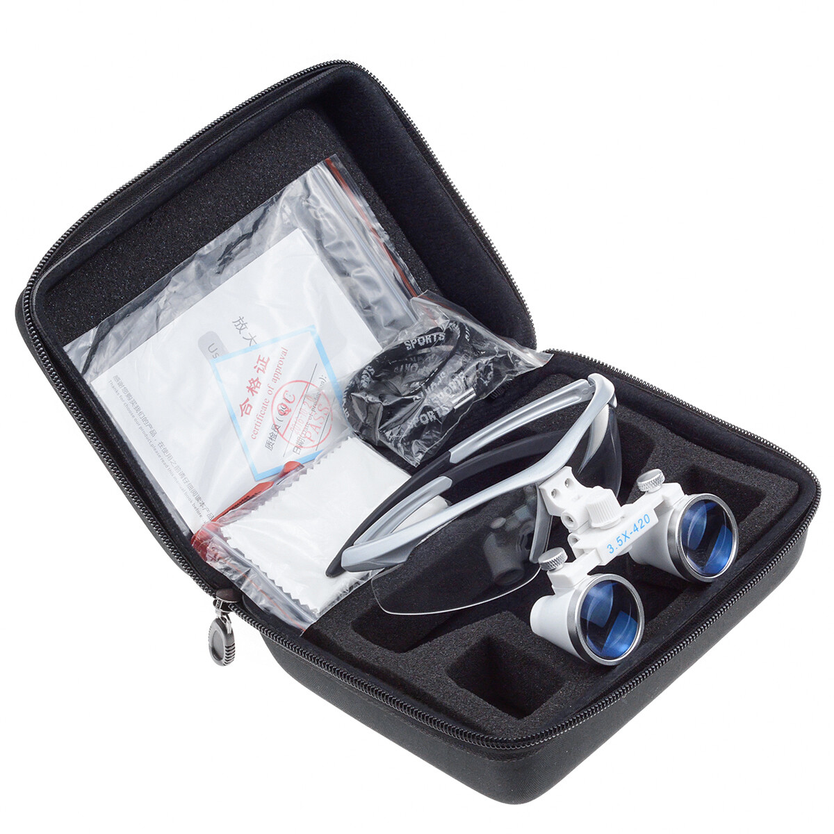 Dental 3.5X-420MM Magnification Binocular Loupe Compound Optic Silver with Bag