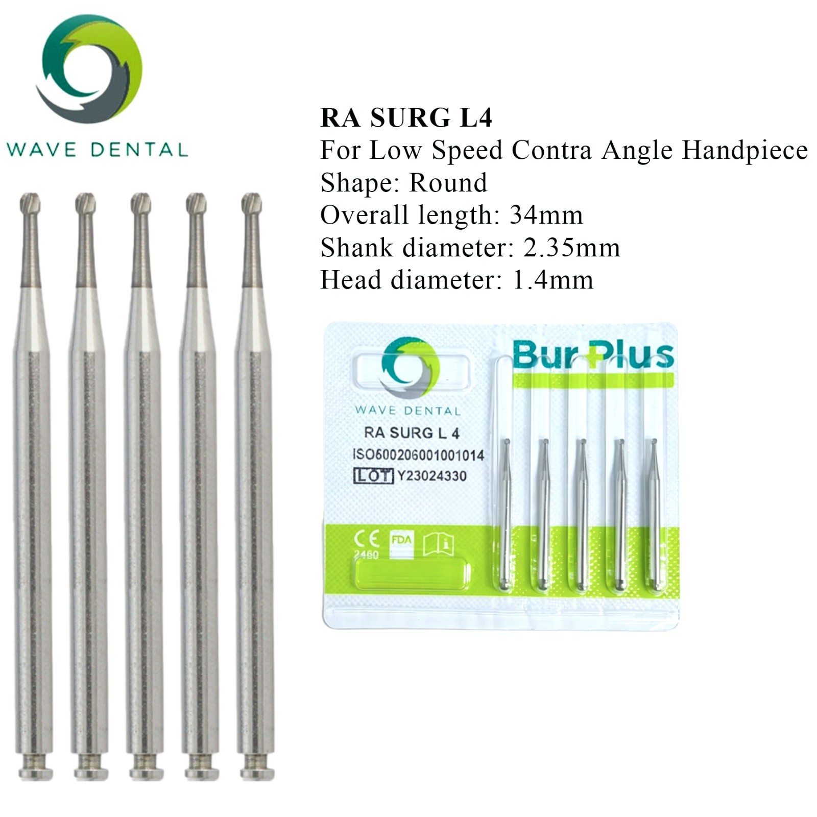 Wave Dental Carbide Burs RA SURG 2 4 6 8 For Low Speed Contra Angle Latch 2.35mm