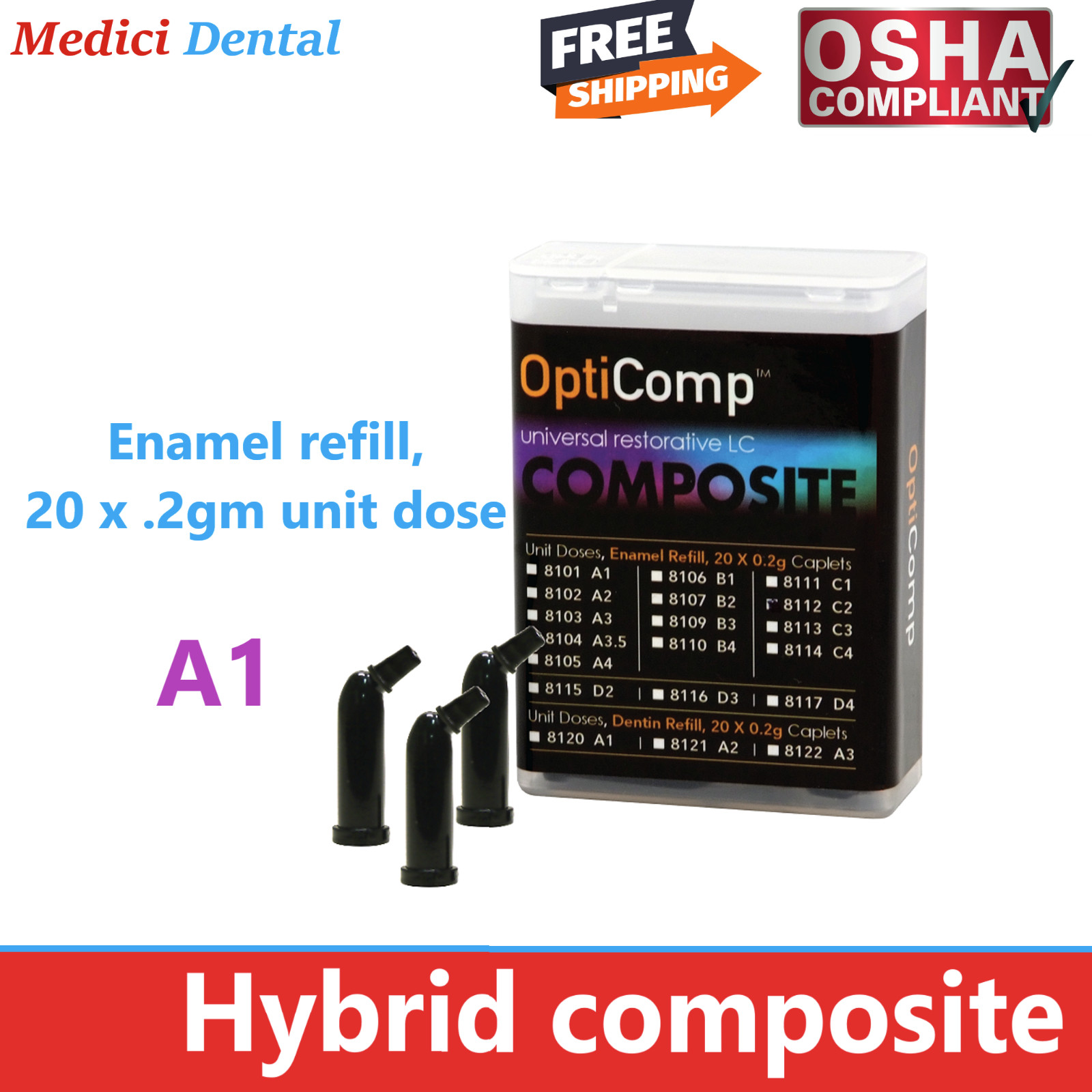 Dental OptiComp A1 COMPULES 20 X 0.20 GM HYBRID UNIDOSE COMPOSITE, Exp: 12/2026