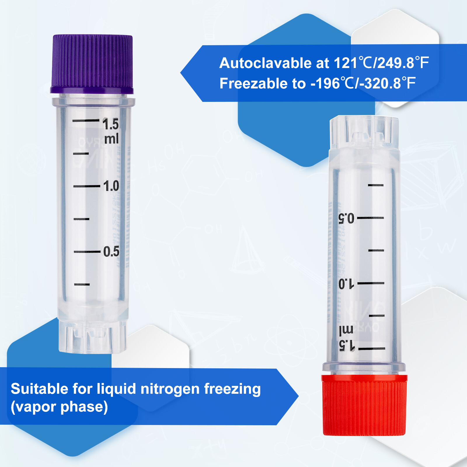 Cryogenic Vials with Side Bardcode-1.5 ml External, 25/Bag, 500/Pack, 1000/Case