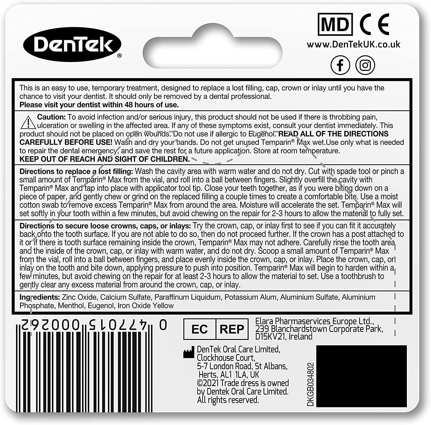 Temparin Filling Material for Temporary Tooth Restoration 1 Pack