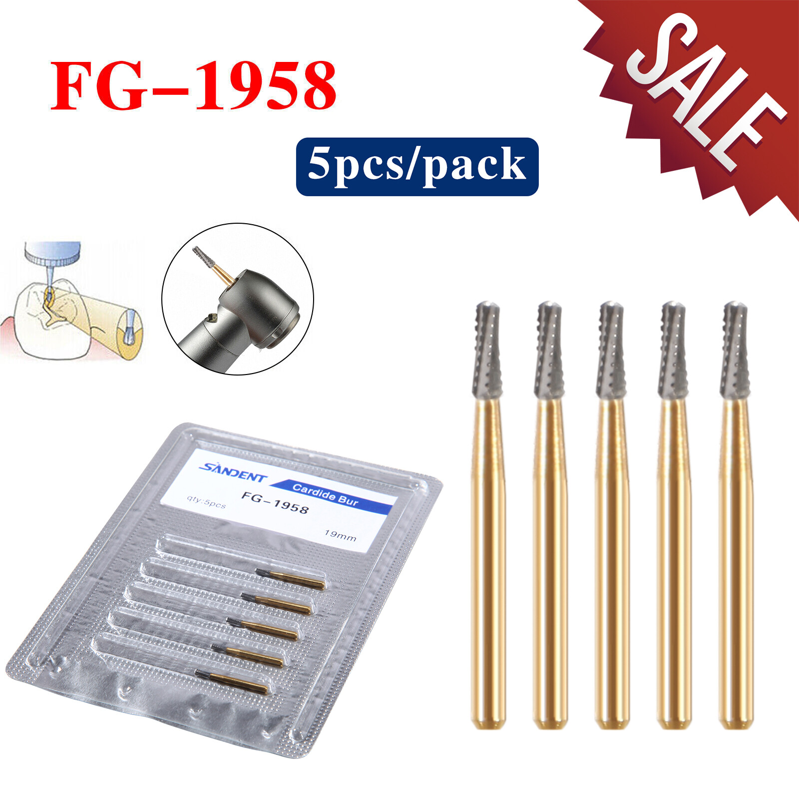 Lots FG-1958 High Speed Dent Tungsten Steel Carbide Crown Metal Cutting Bur