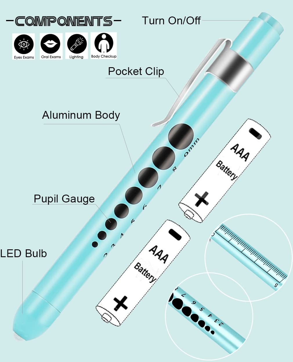 MEUUT 3 Pack Pen Lights for Nurses with 6 Batteries – Pink+Blue+Light Purple