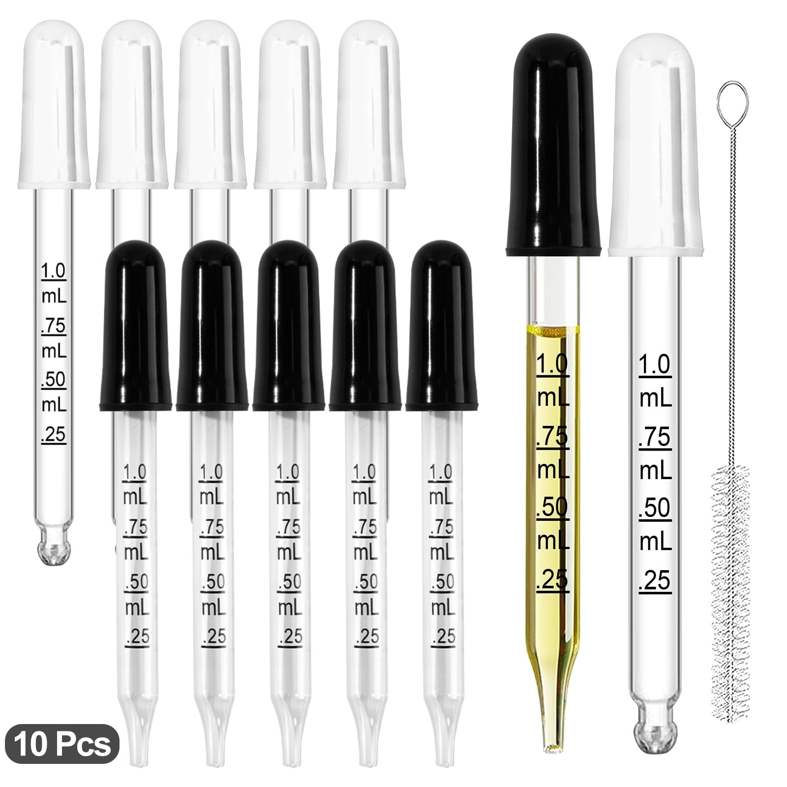 Paoeyrb 10 Pcs Eye Dropper with Durable Rubber Head, 1ml Glass small, white
