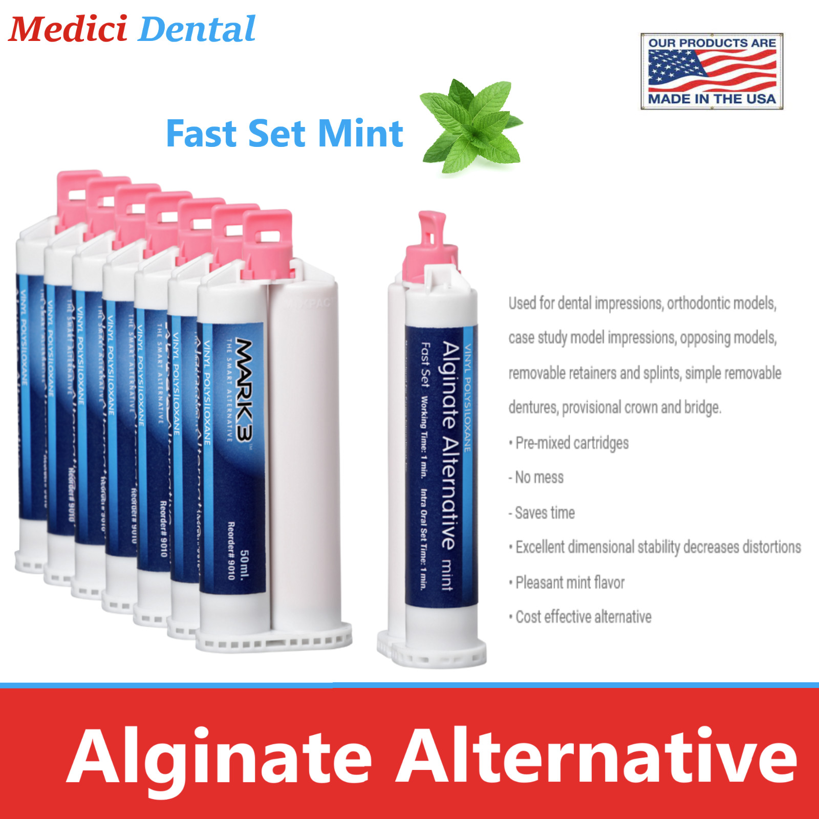 Dental Alginot Mark3 Alginate Substitute Alternative 4 or 8 x 50mL, Fast Set