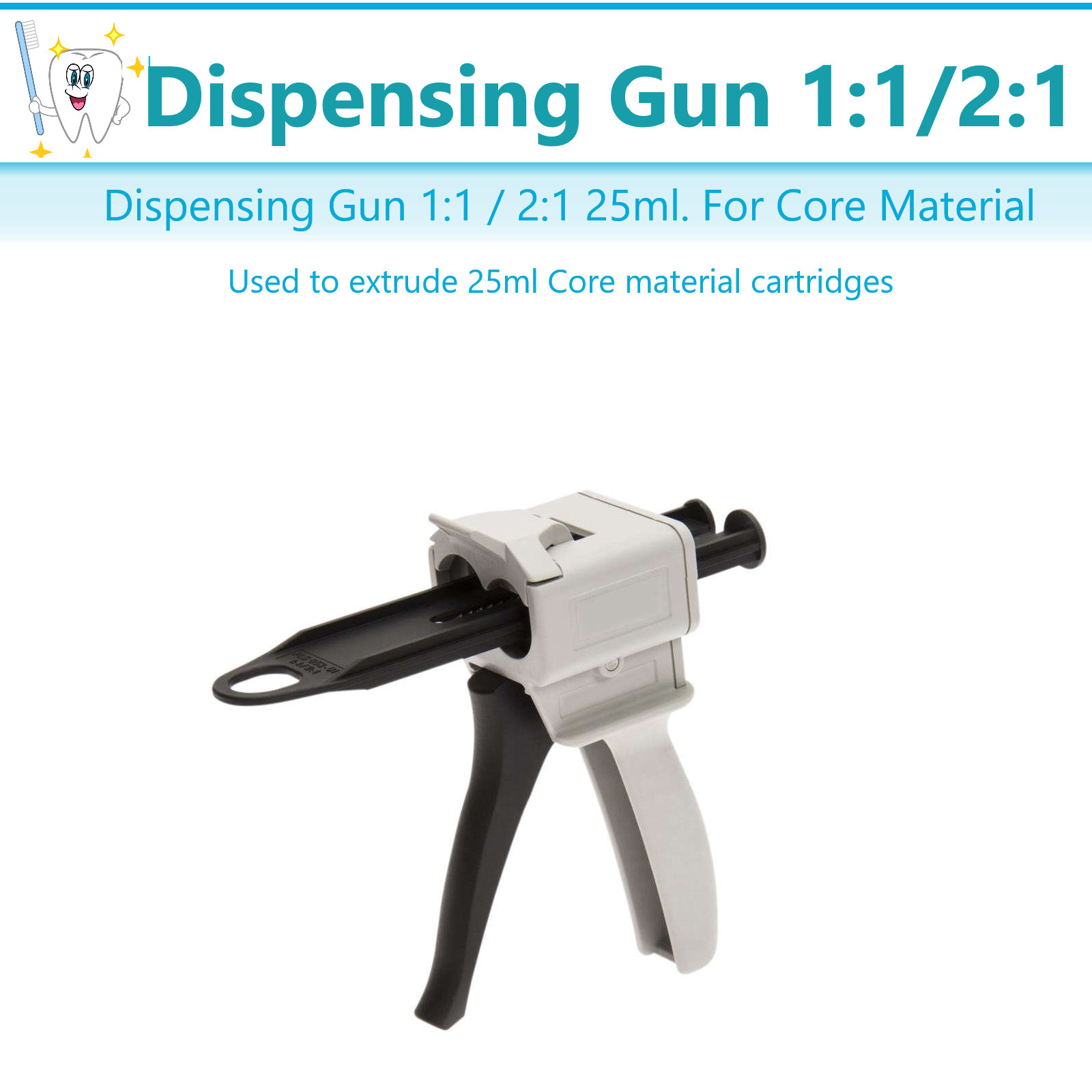 Dental Dispensing Gun 1:1/2:1 for 25ml Core Materials Use with 1:1 & 2:1 cartrid
