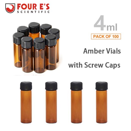 100pcs 4ml Glass Vials Amber with Screw Caps Lab Vials Sample Vials Liquid Vials