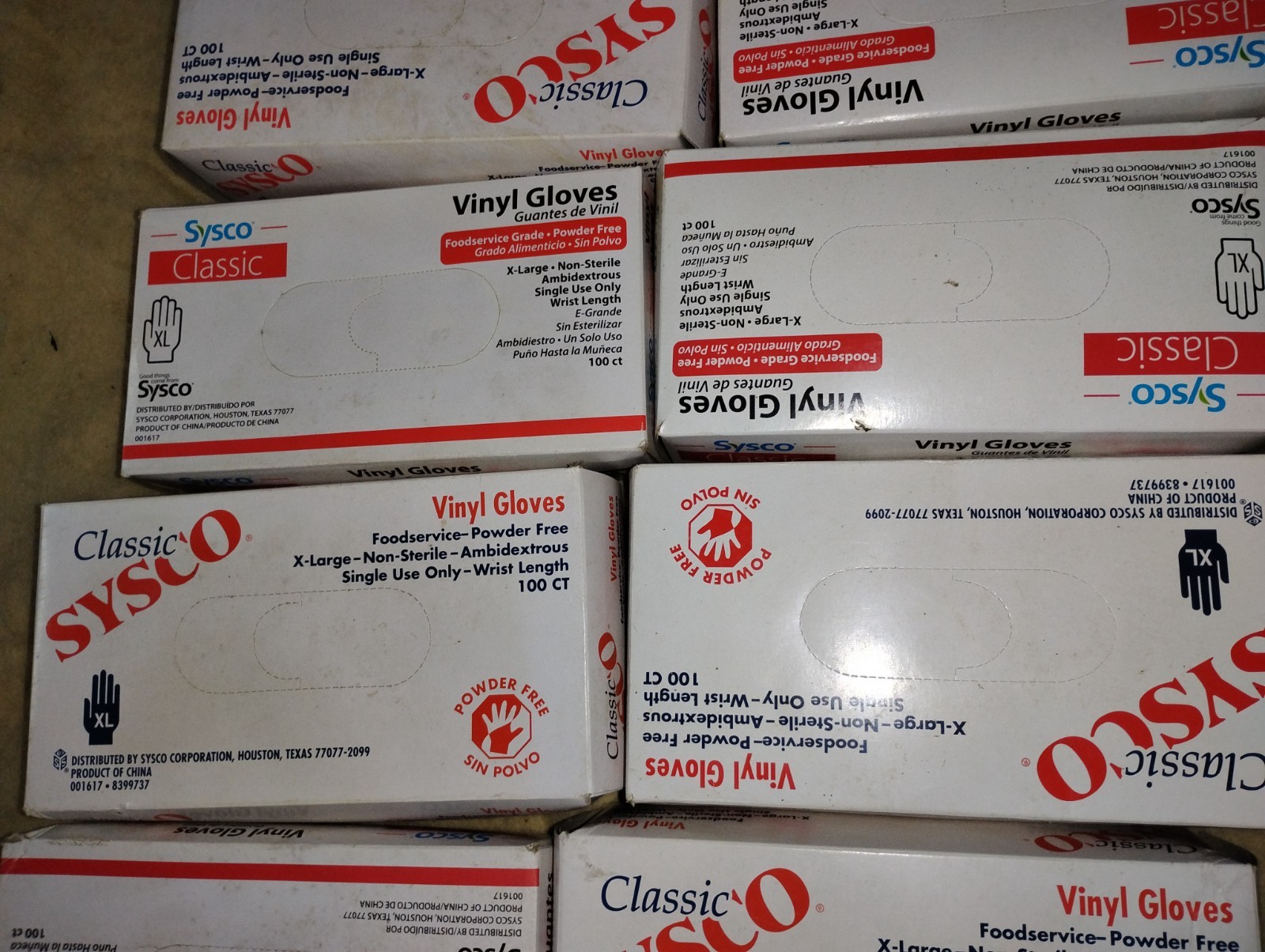 lot (10 boxes) SYSCO Performance Vinyl Gloves clear foodgrade XL POWDERFREE