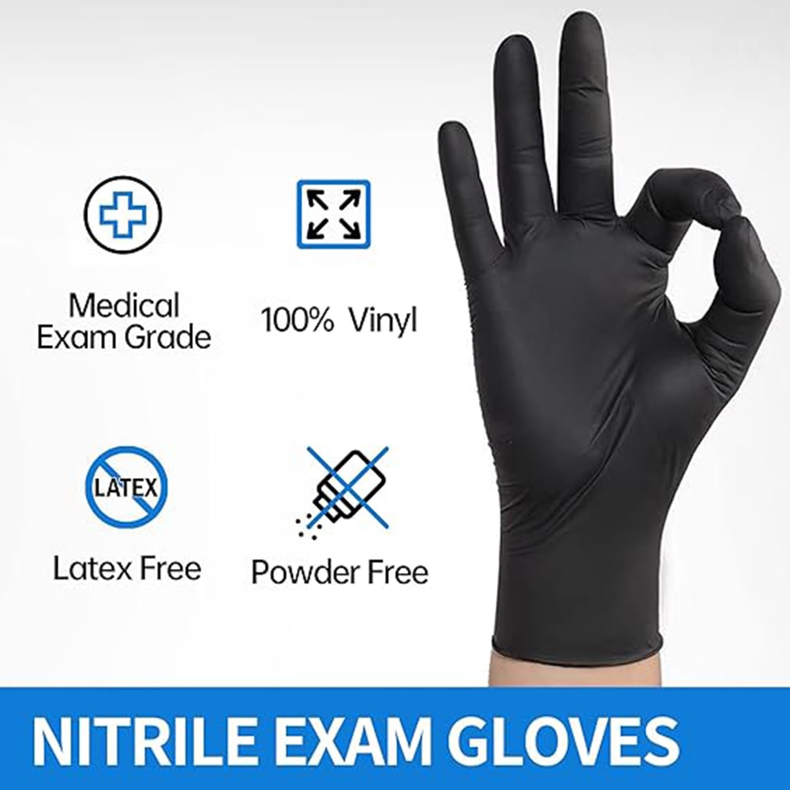 Jointown Nitrile Exam Gloves Black M 500 Pcs 5.5 Mil Latex Free Powder-Free