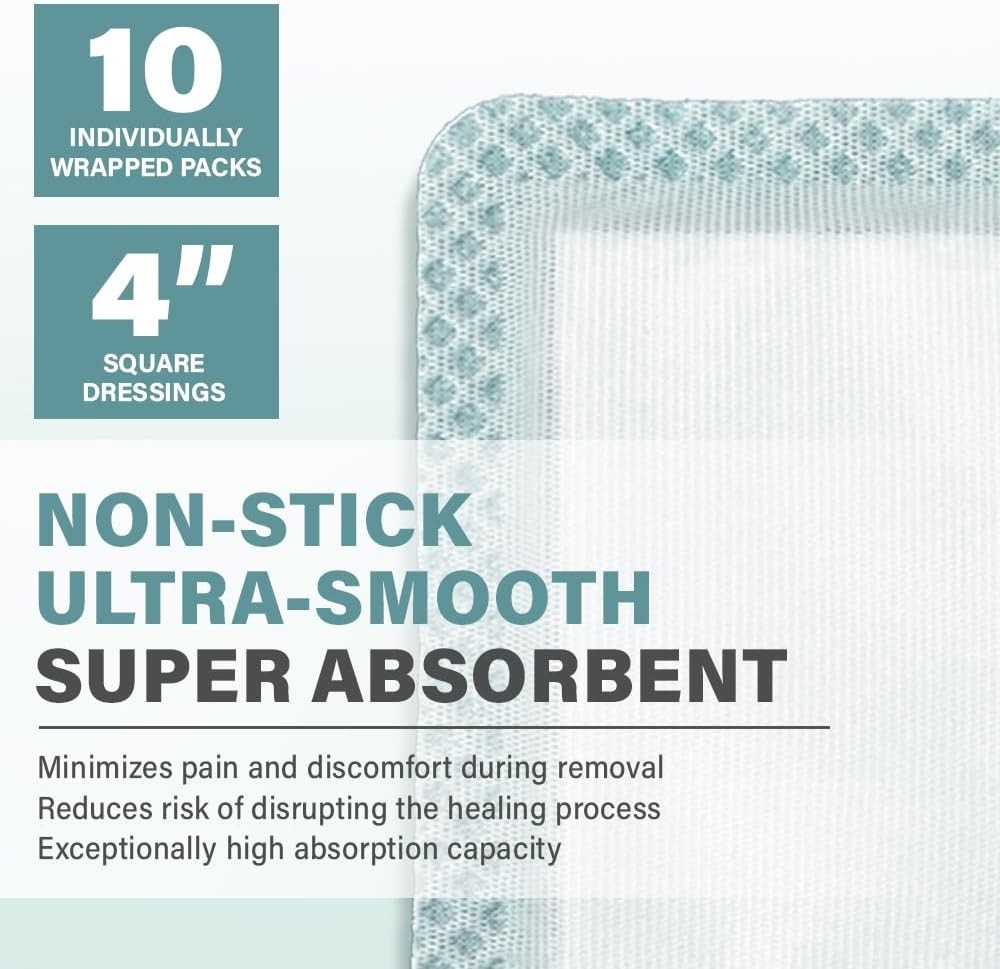 EVERLIT Super Absorbent Dressing for Wound Care | Nonstick 4" x