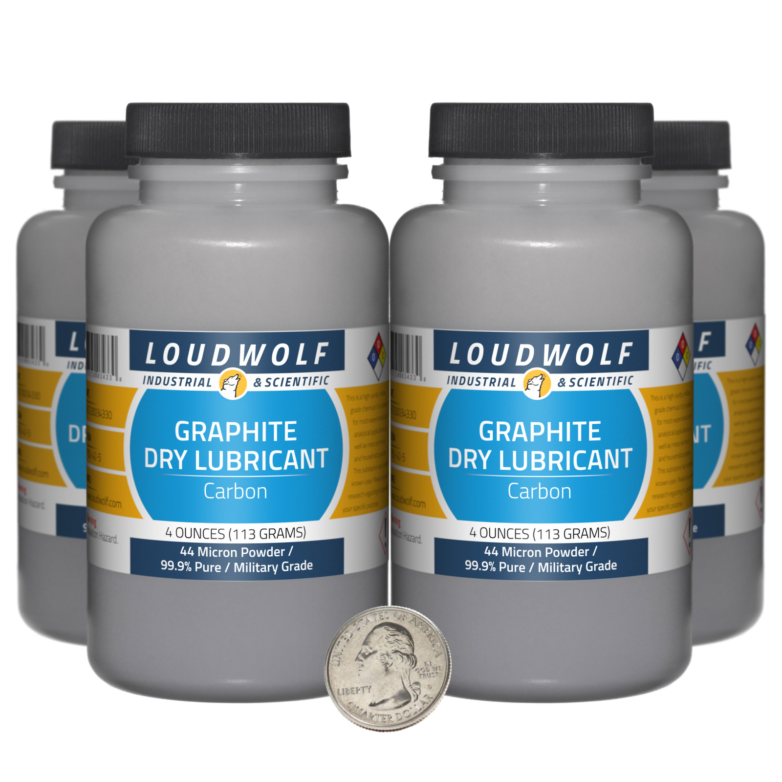 Graphite / 1 Pound / 4 Bottles / 99.9% Pure Military Grade / 44 Micron Powder