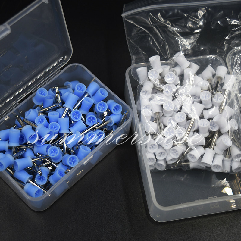 200x Blue+White Dental Prophy Rubber Buffing Tooth Latch Four-Latch Polisher Cup