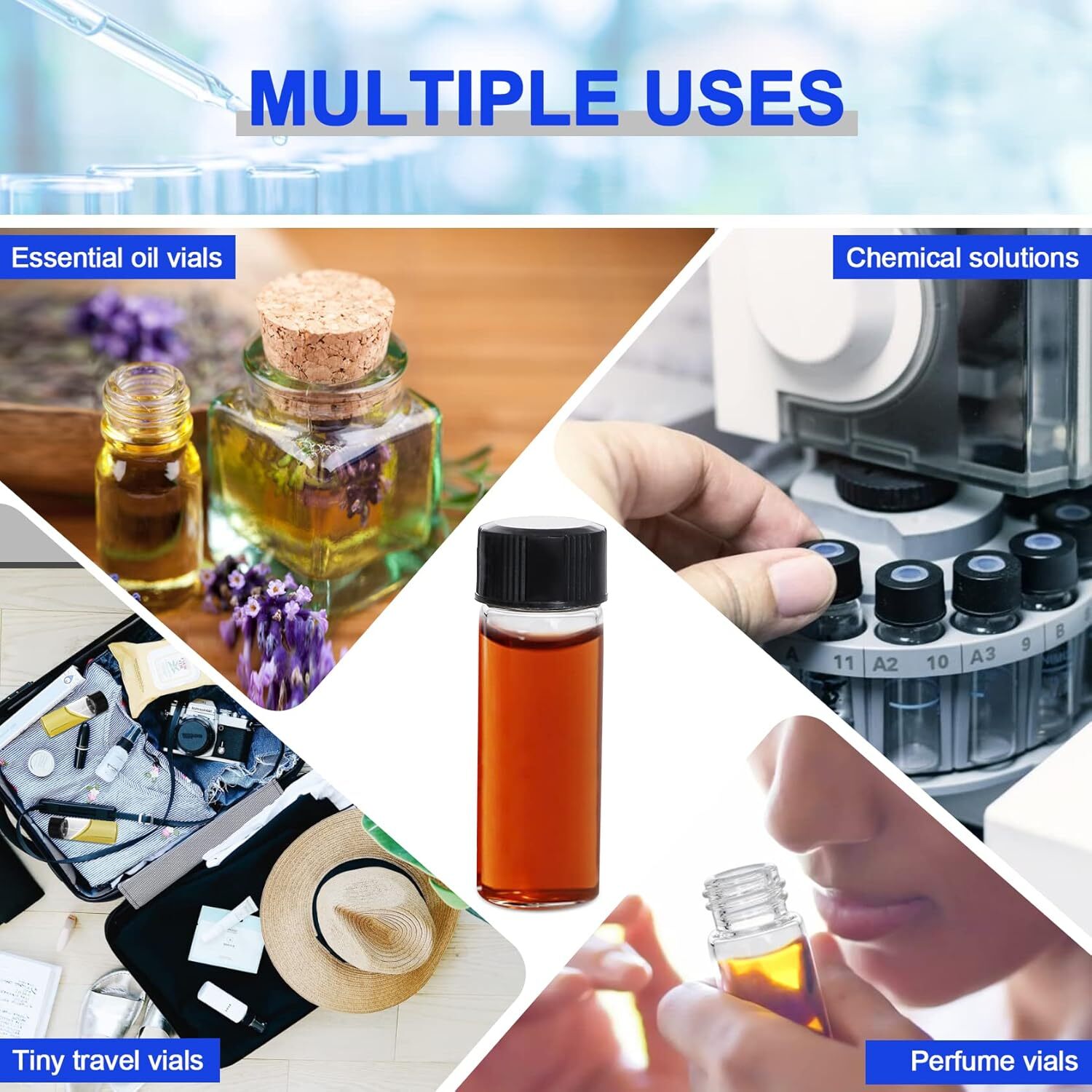 100x 4ml borosilicate Glass Vials w/ Screw Caps Clear Liquid Sample Vial Bottles