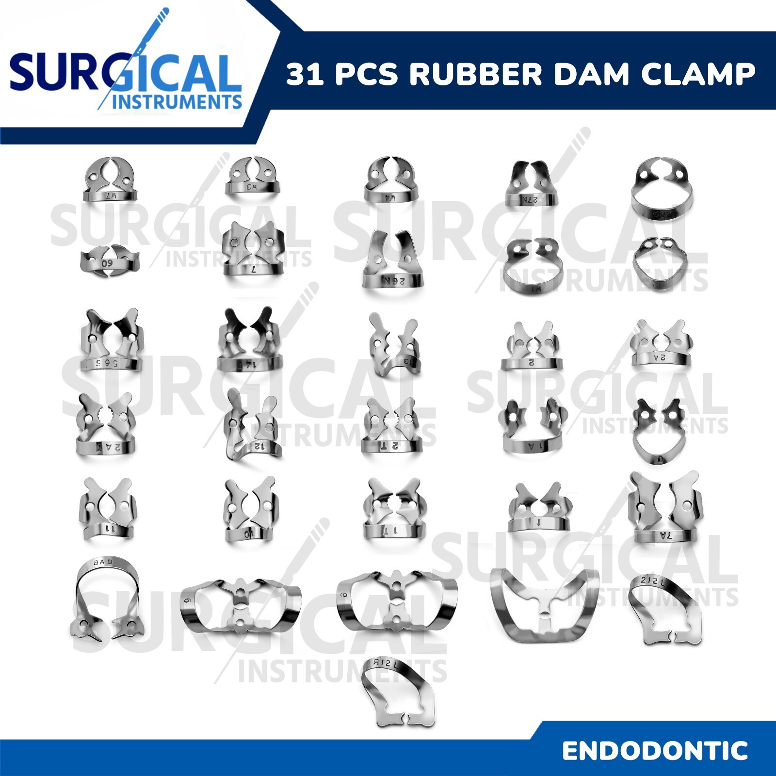 31 Pcs Endodontic Rubber Dam Clamps Set Stainless Dental Instrument German Grade