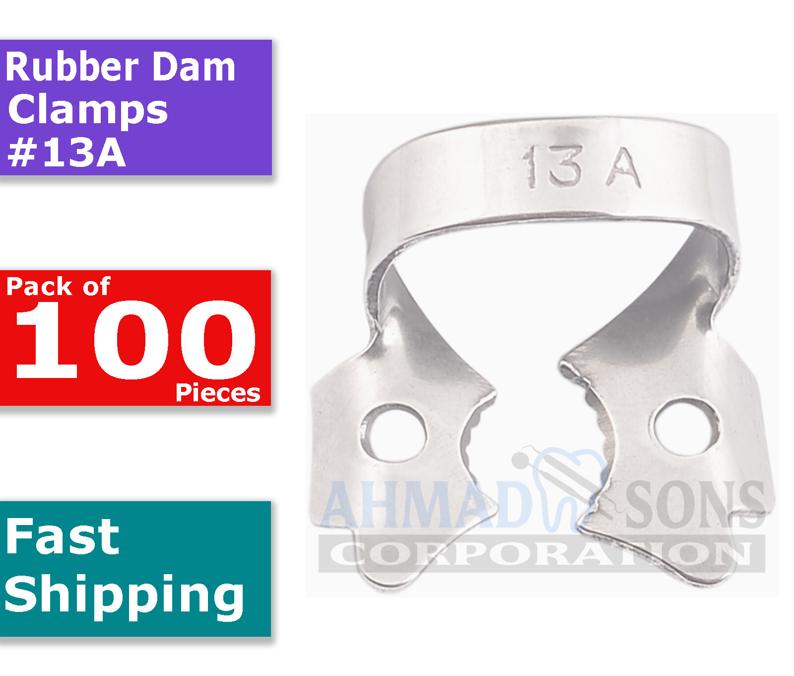 100 Pcs Dental Rubber Dam Endo Clamps #13A Endodontics Lower Molars Left Tooth