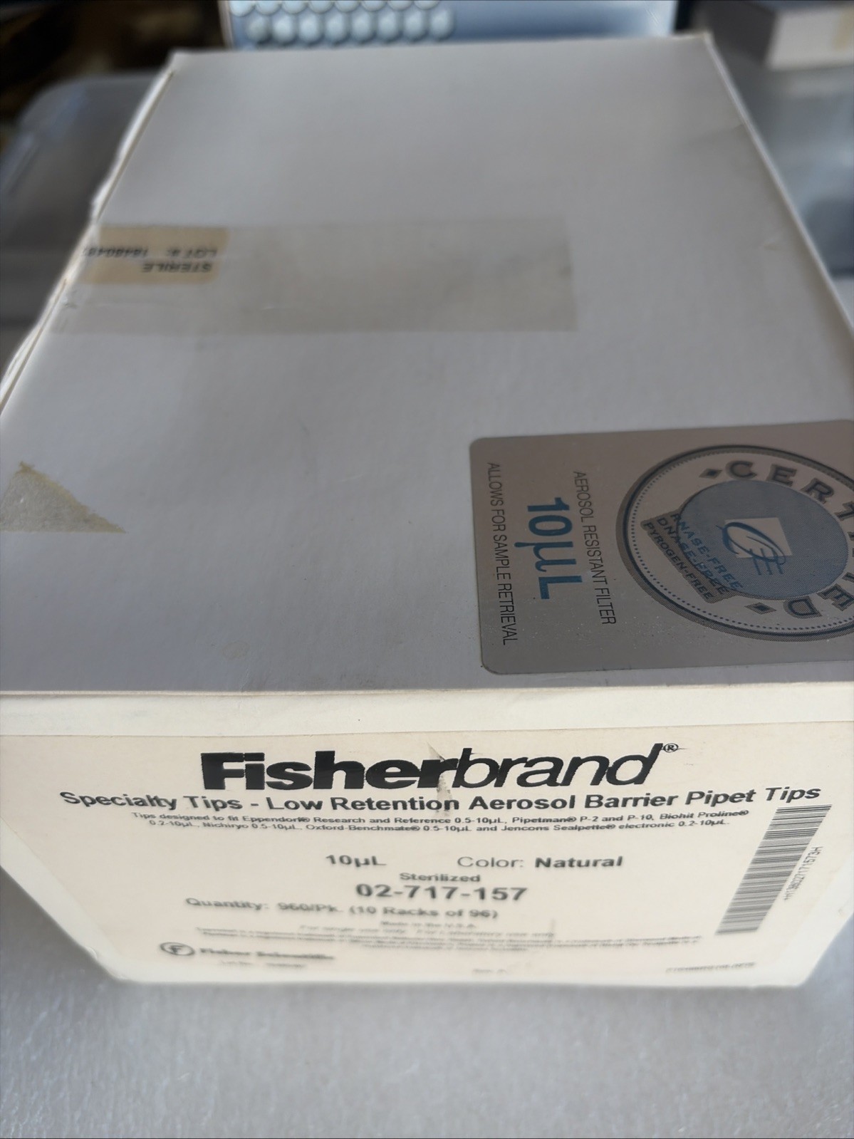 Fisherbrand 02-717-158, Low Retention Aerosol Barrier Pipet Tips- 960/Pk