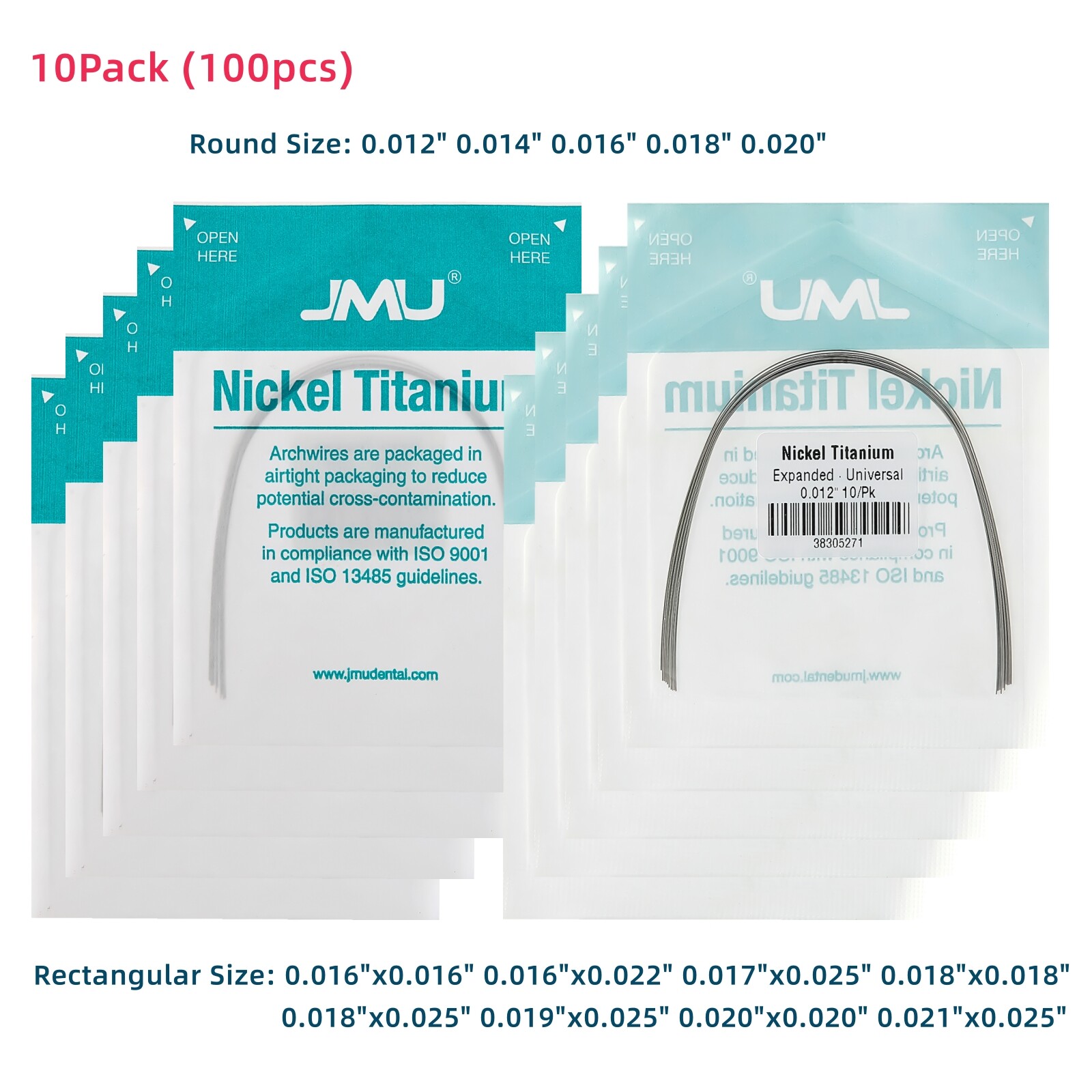 Dental Orthodontic Expanded Super Elastic NiTi Arch wire Round Rectangular 10PK