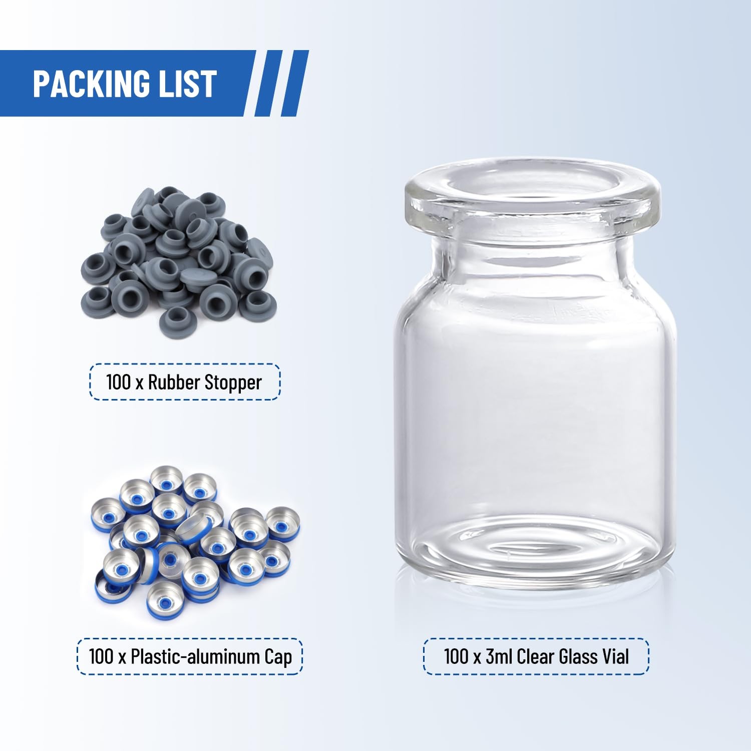 100PCS 3ml Glass Vials Clear Headspace Vials Lab Vial with Plastic-Aluminum Caps