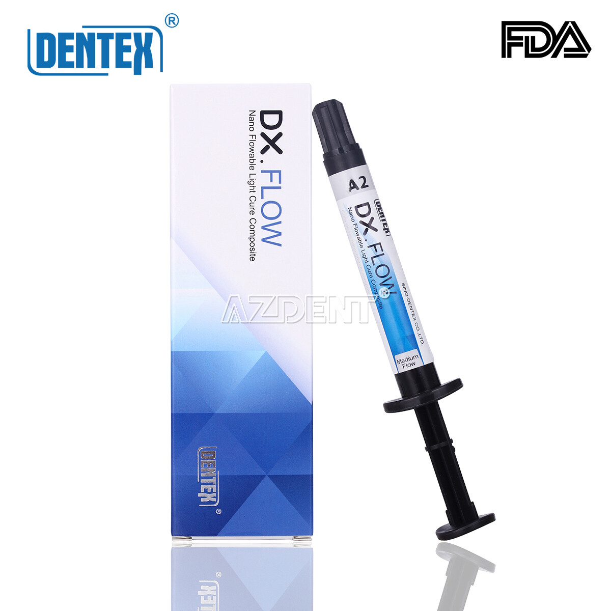 Dental Light Cure Flowable Composite Resin Medium Flow A2 3g/Syringe Dentex