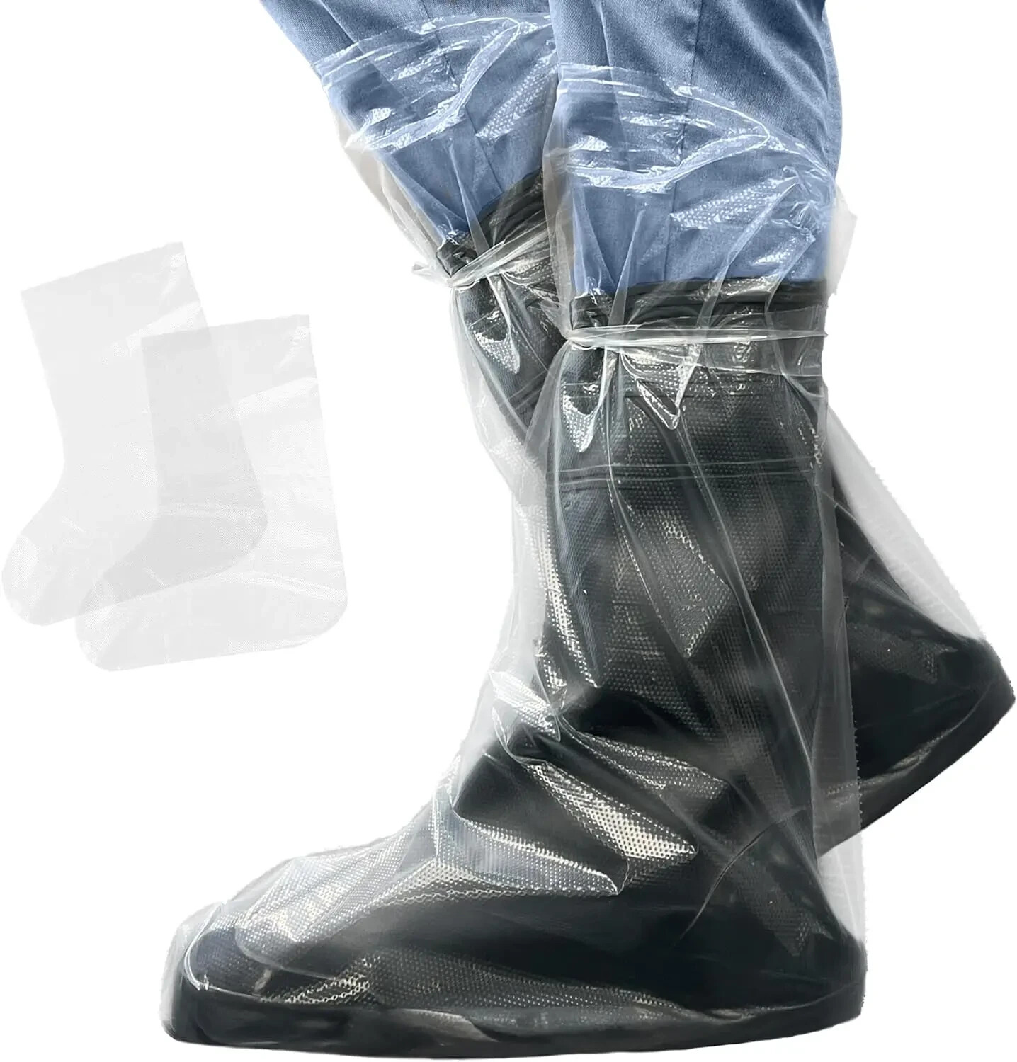 Clear Low Density Polyethylene Disposable Boot Covers 3X-Large /w Ties 50 Pk