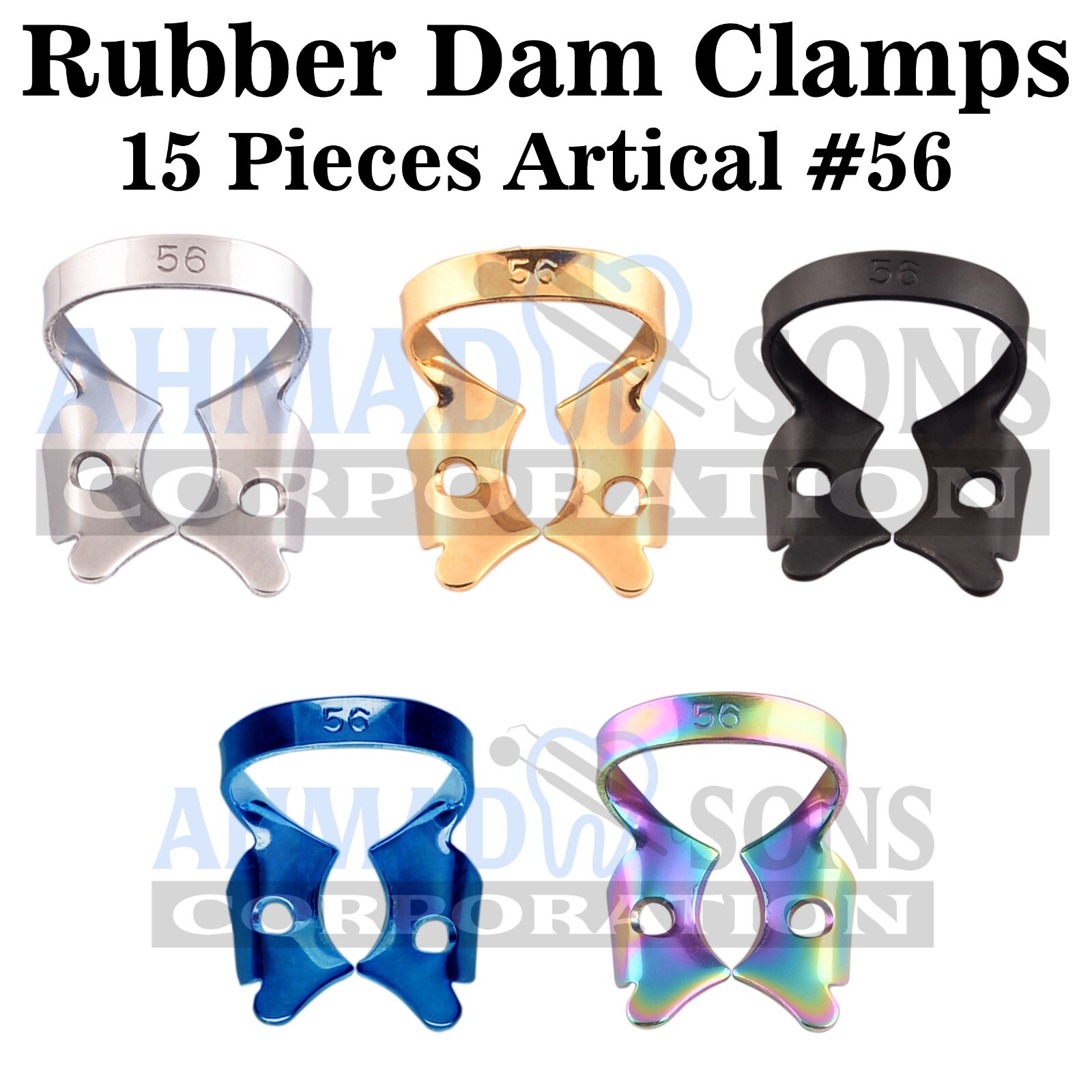 15 Pcs Dental Instruments Rubber Dam Clamps #56 Endodontic Large Molars Clamps