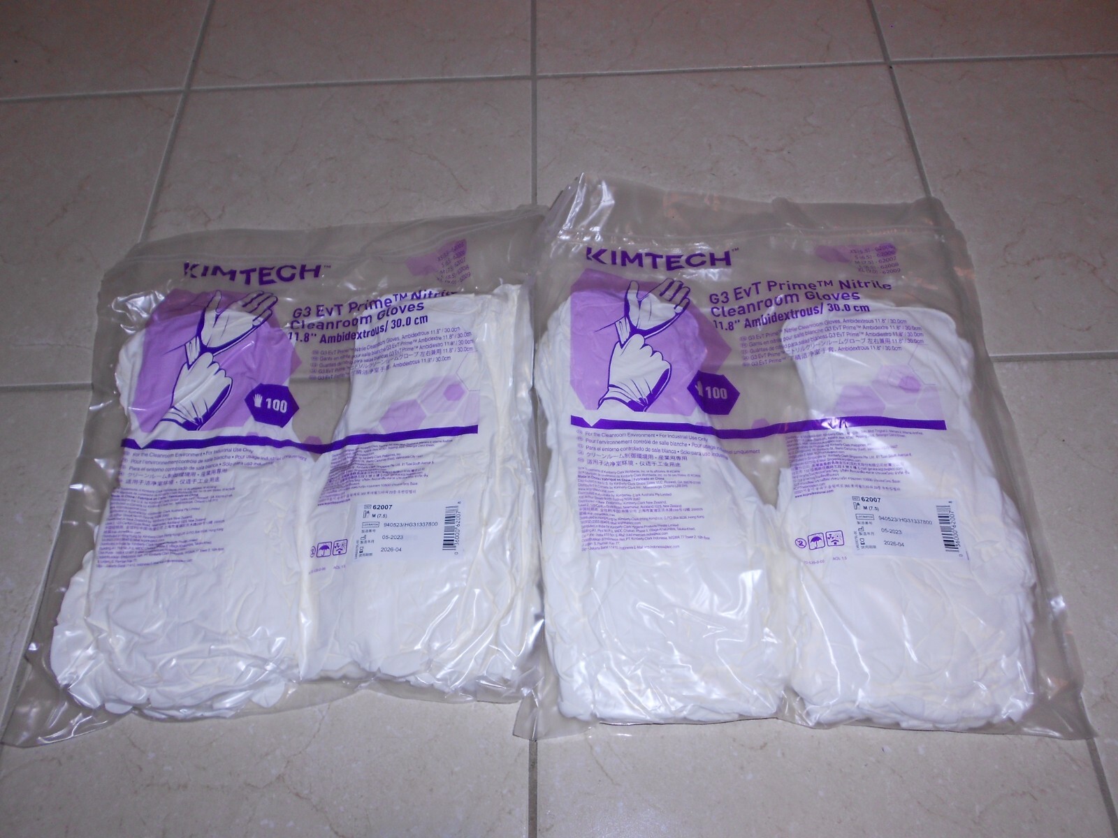 KIMBERLY-CLARK KIMTECH G3 EVT CLEANROOM GLOVES 100 PAIRS SIZE 7.5 MED. # 62007