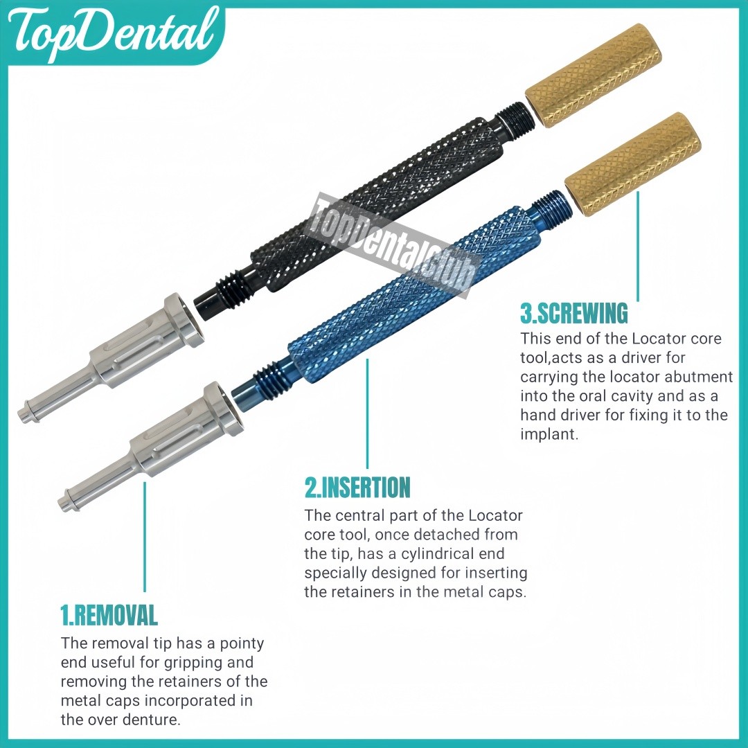 Dental Locator Core Tool Universal Implant 3-in-1 Overdenture Attachment Insert