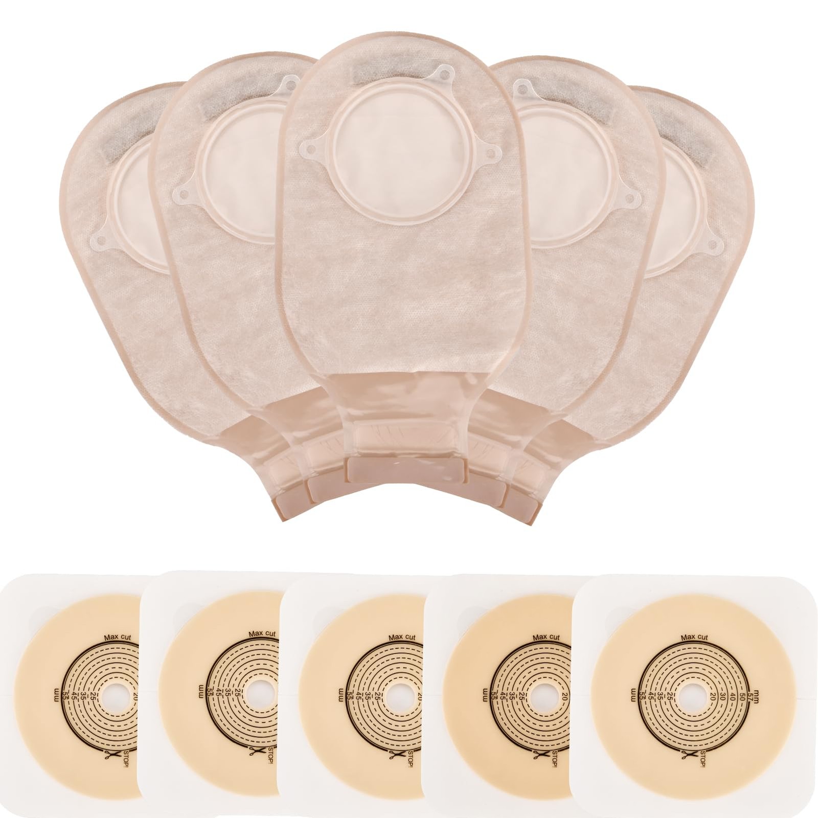Jctracy Colostomy Bags 21 Pcs 2-Piece Drainable Pouch Cut to Fit 57mm, Beige