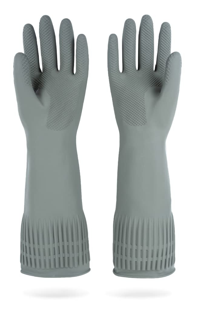 DABOGOSA Reusable Rubber Dishwashing Gloves, Non~Slip, Large Gray