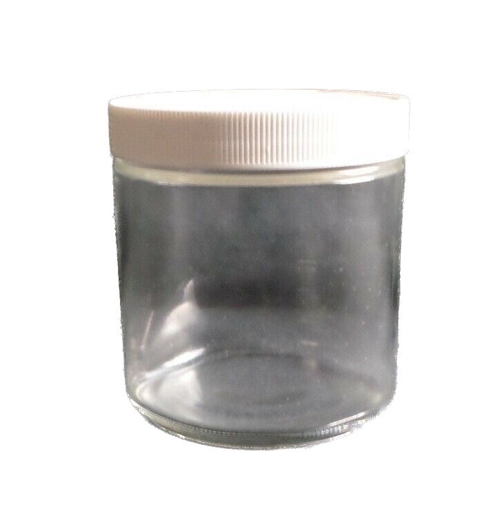 (4) Flint Glass 16oz 480mL Straight Sided Round Jar Unlined Plastic Cap 57420003