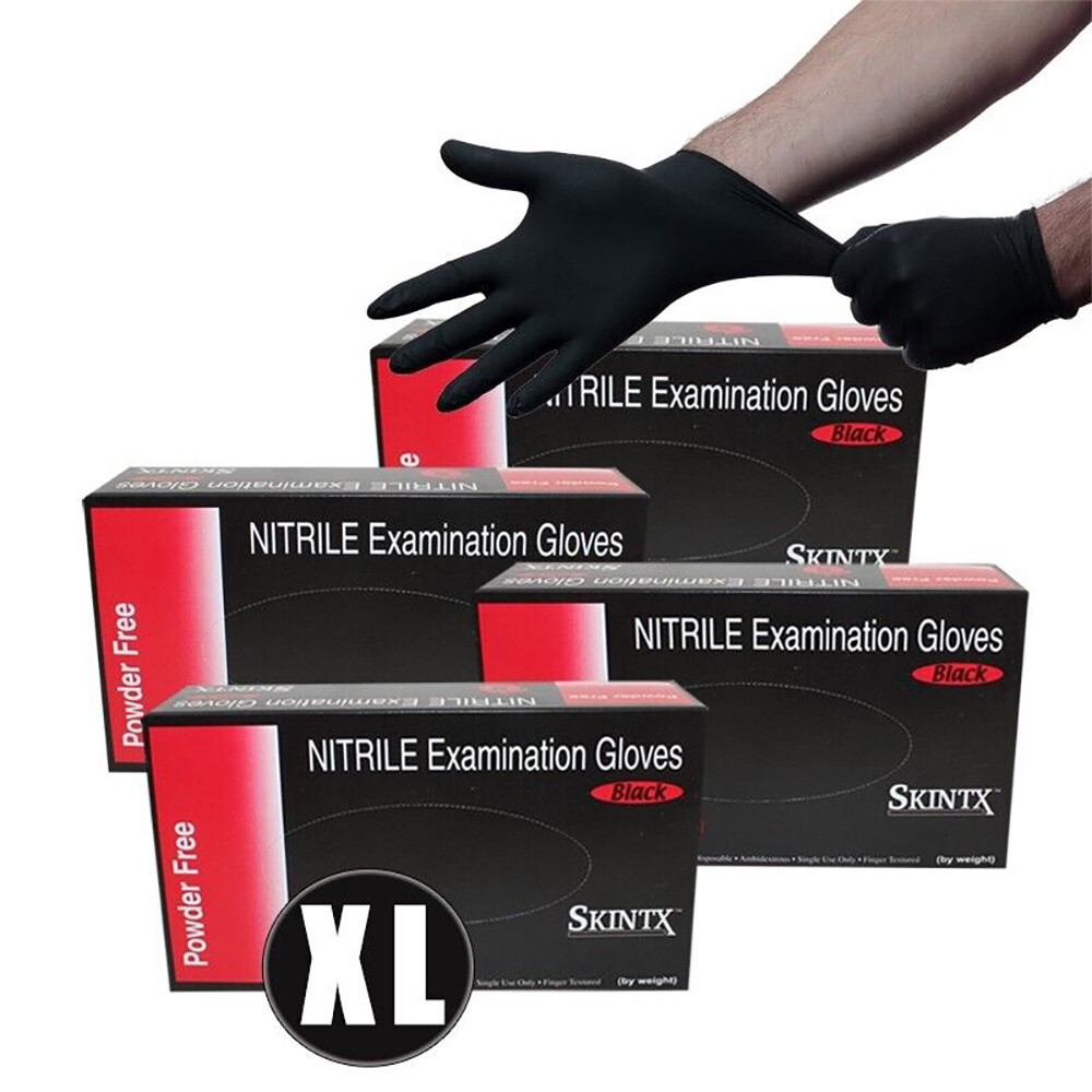4 Boxes Black Nitrile Powder Free Medical Exam Tattoos Piercing Gloves – XL