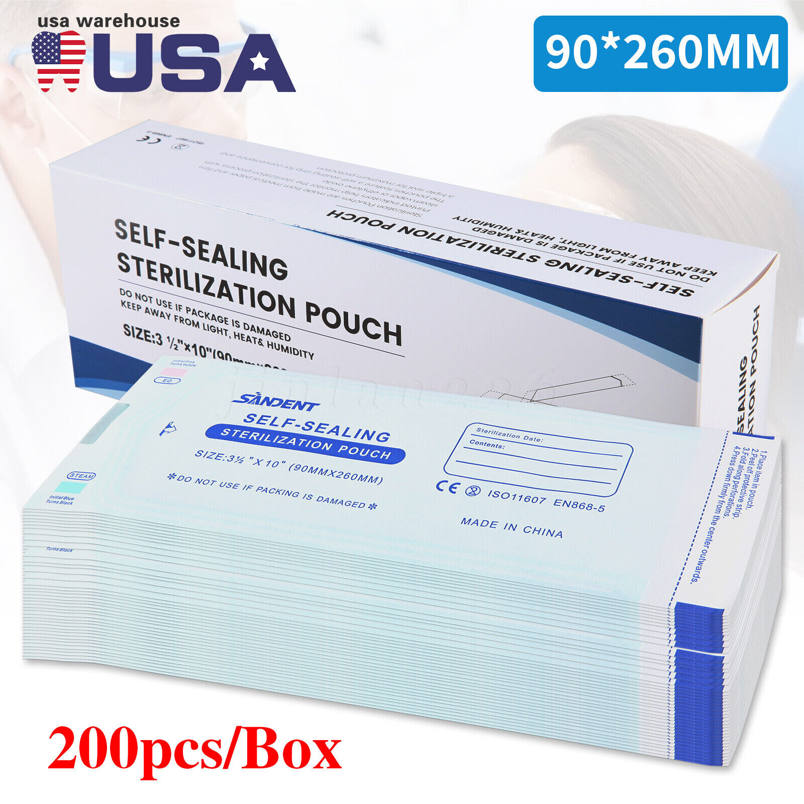 200Bags Sterilization Pouches Dental Medical Self Seal Pouch Bag 3.5″ x 10″