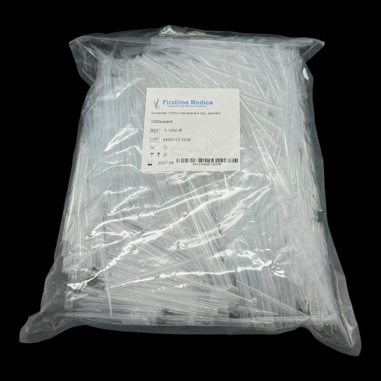 Universal 1250ul transparent tips – packed – 1000p/pack – T1250B