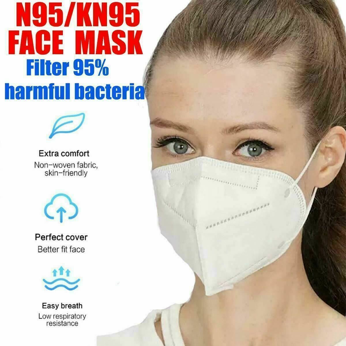 KN95 Mascaras Desechables Para La Cara Contra Bacterias Mascarillas 100 Pc White