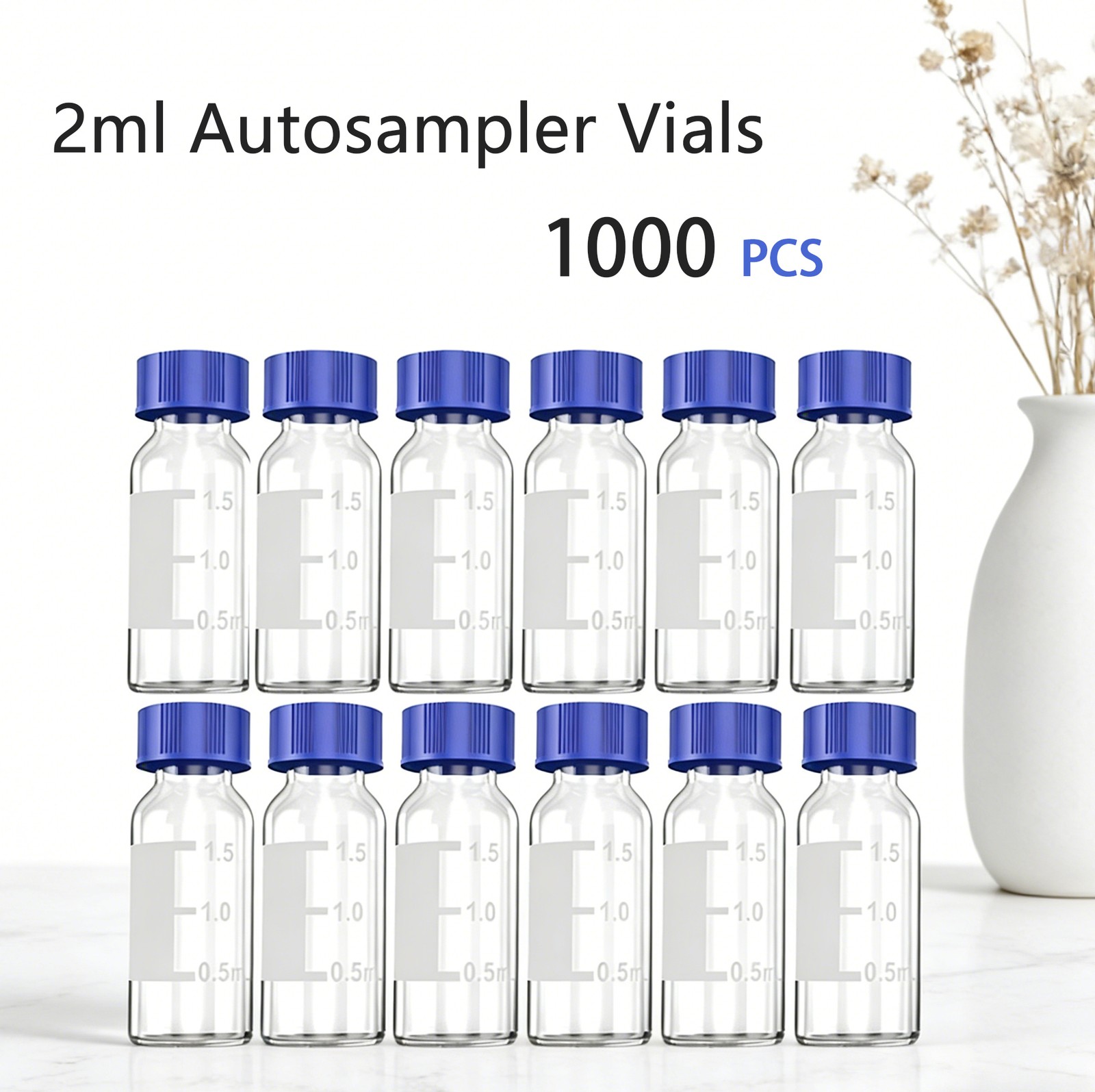 1000pcs 2mL Autosampler Vials Glass Vials HPLC Lab Vial 9-425 with Screw Cap Kit