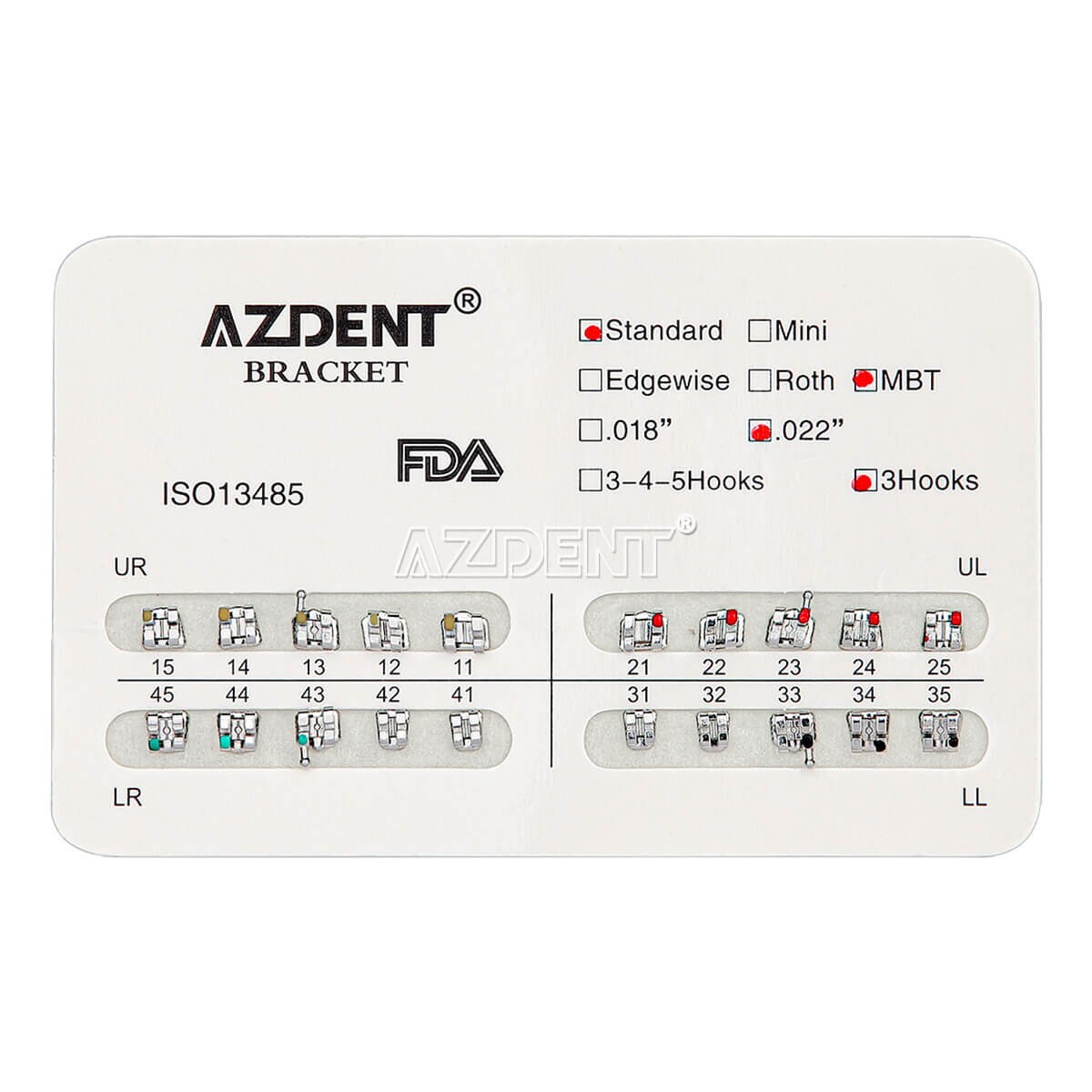 10Packs Dental Orthodontic Metal Brackets Braces Standard MBT.022 Hooks 3 AZDENT