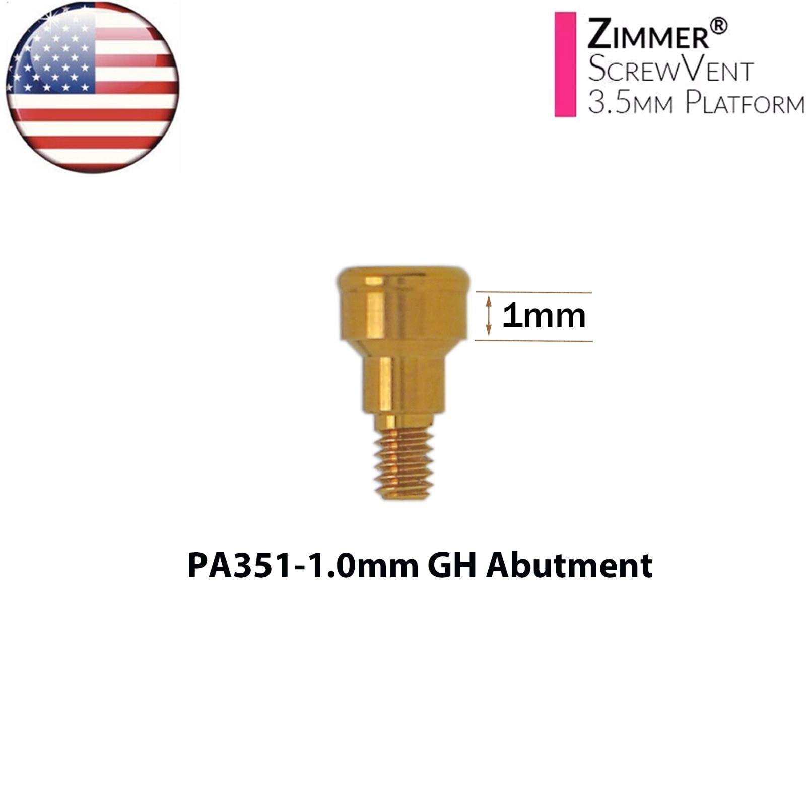 US Locator Tapered Abutment For Zimmer Screw Vent Ø3.5/4.5mm & Male Cap Inserts